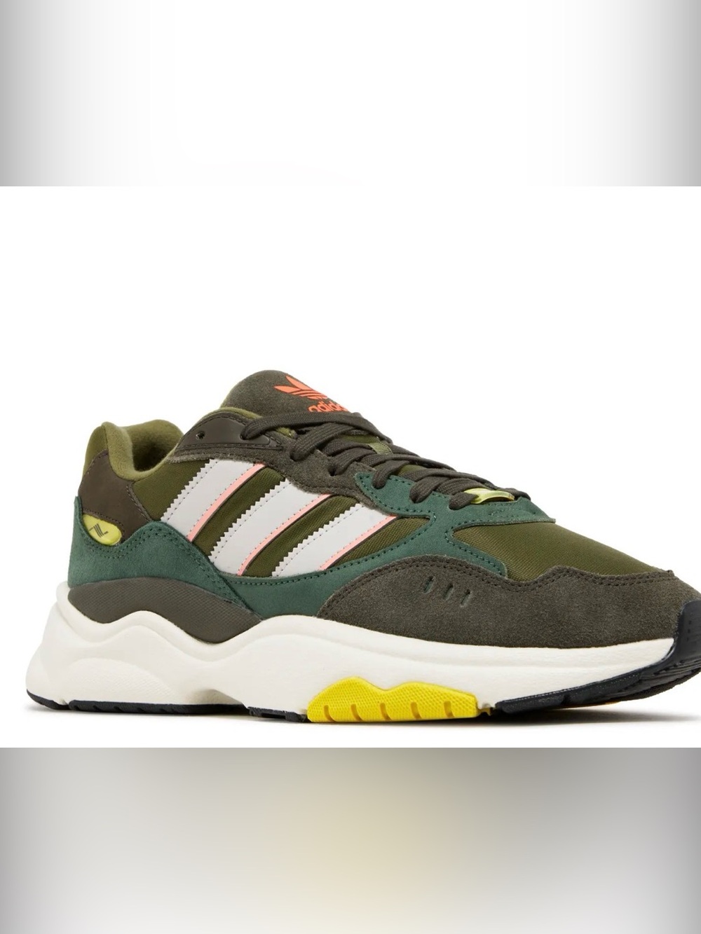 adidas Olive Green and White Chunky Runner with Yellow Accent